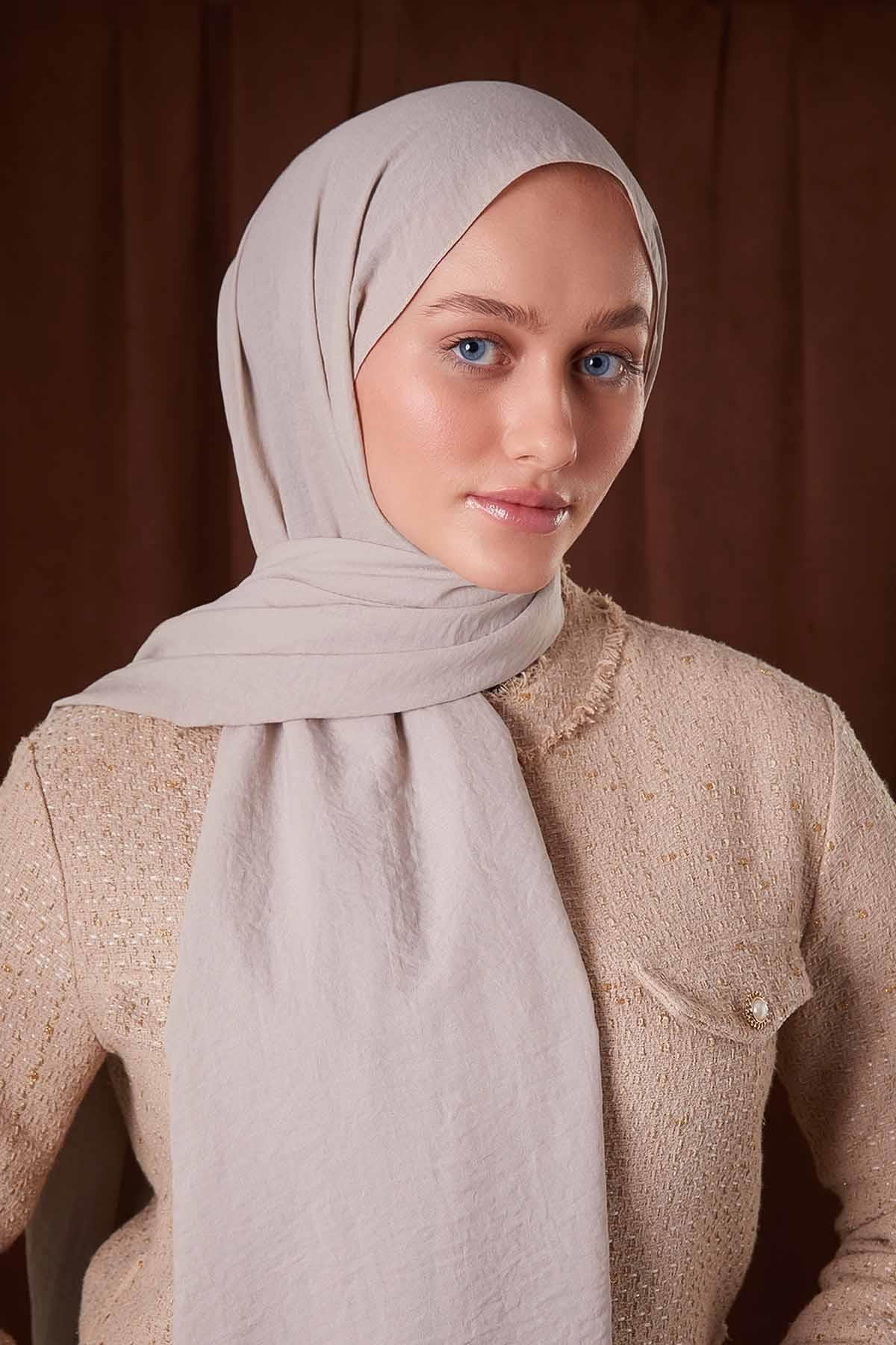 Fivescarf Krem Düz Luna Cotton Şal