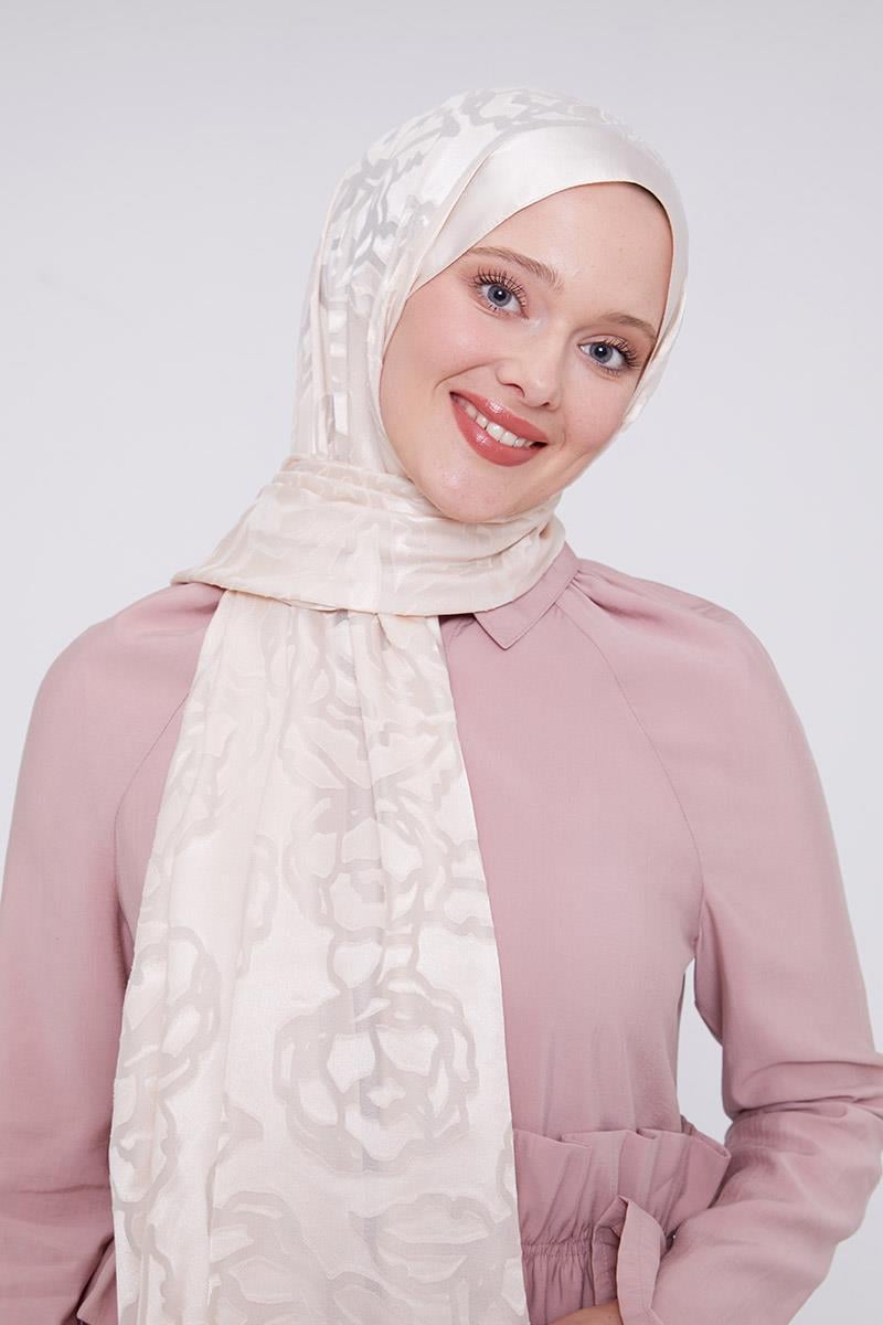 Fivescarf Krem Gül Desen Deluxe Devore Şal