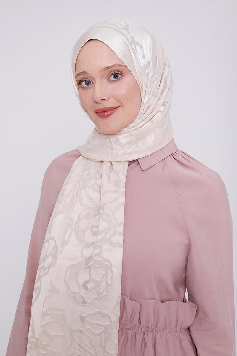 Fivescarf Krem Gül Desen Deluxe Devore Şal