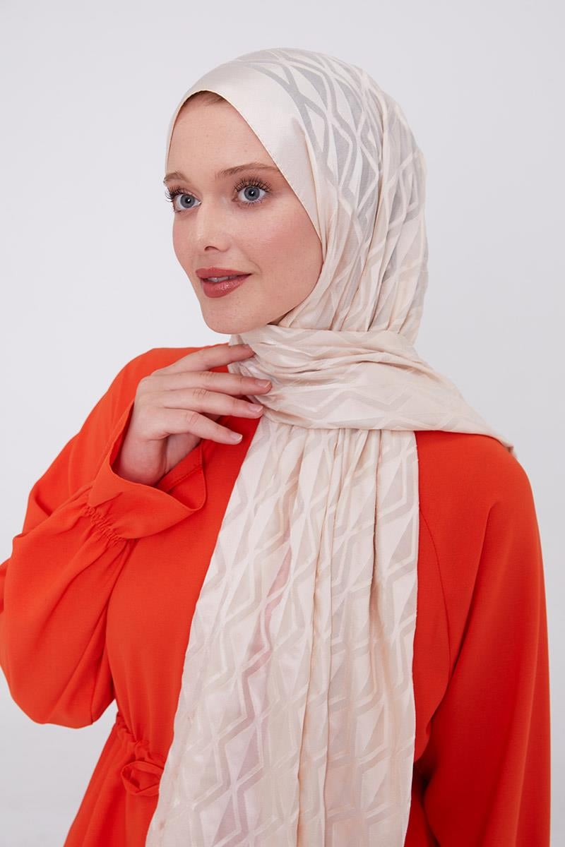 Fivescarf Krem Üçgen Desen Deluxe Devore Şal