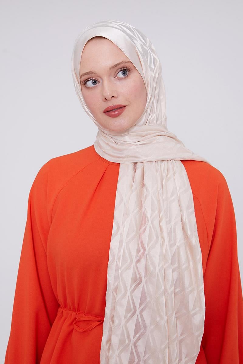 Fivescarf Krem Üçgen Desen Deluxe Devore Şal