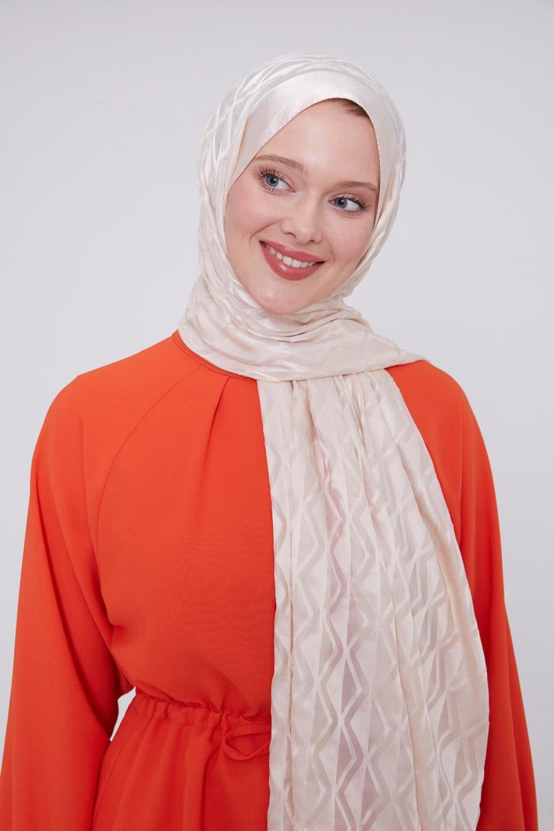 Fivescarf Krem Üçgen Desen Deluxe Devore Şal