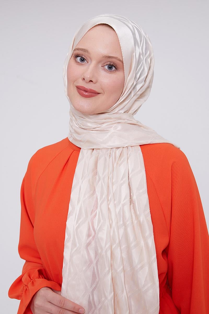 Fivescarf Krem Üçgen Desen Deluxe Devore Şal