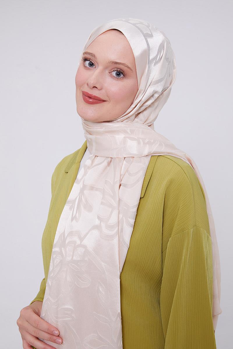 Fivescarf Krem Yonca Desen Deluxe Devore Şal