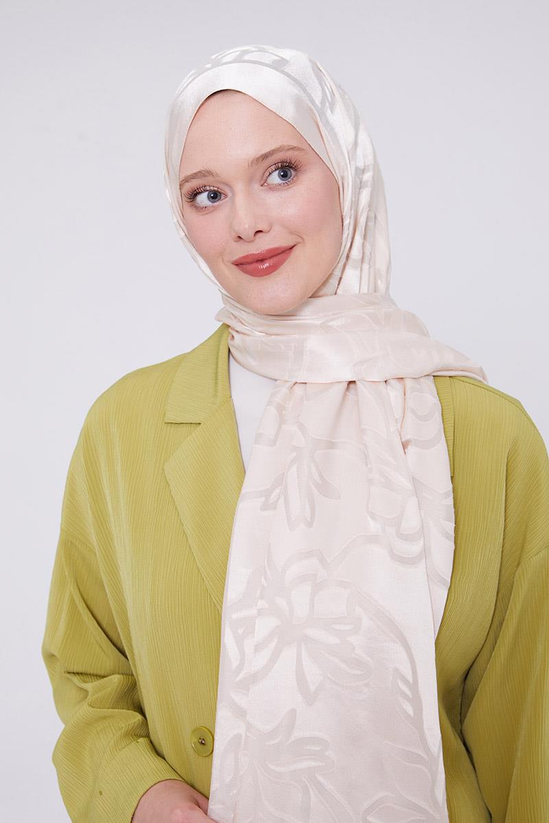Fivescarf Krem Yonca Desen Deluxe Devore Şal
