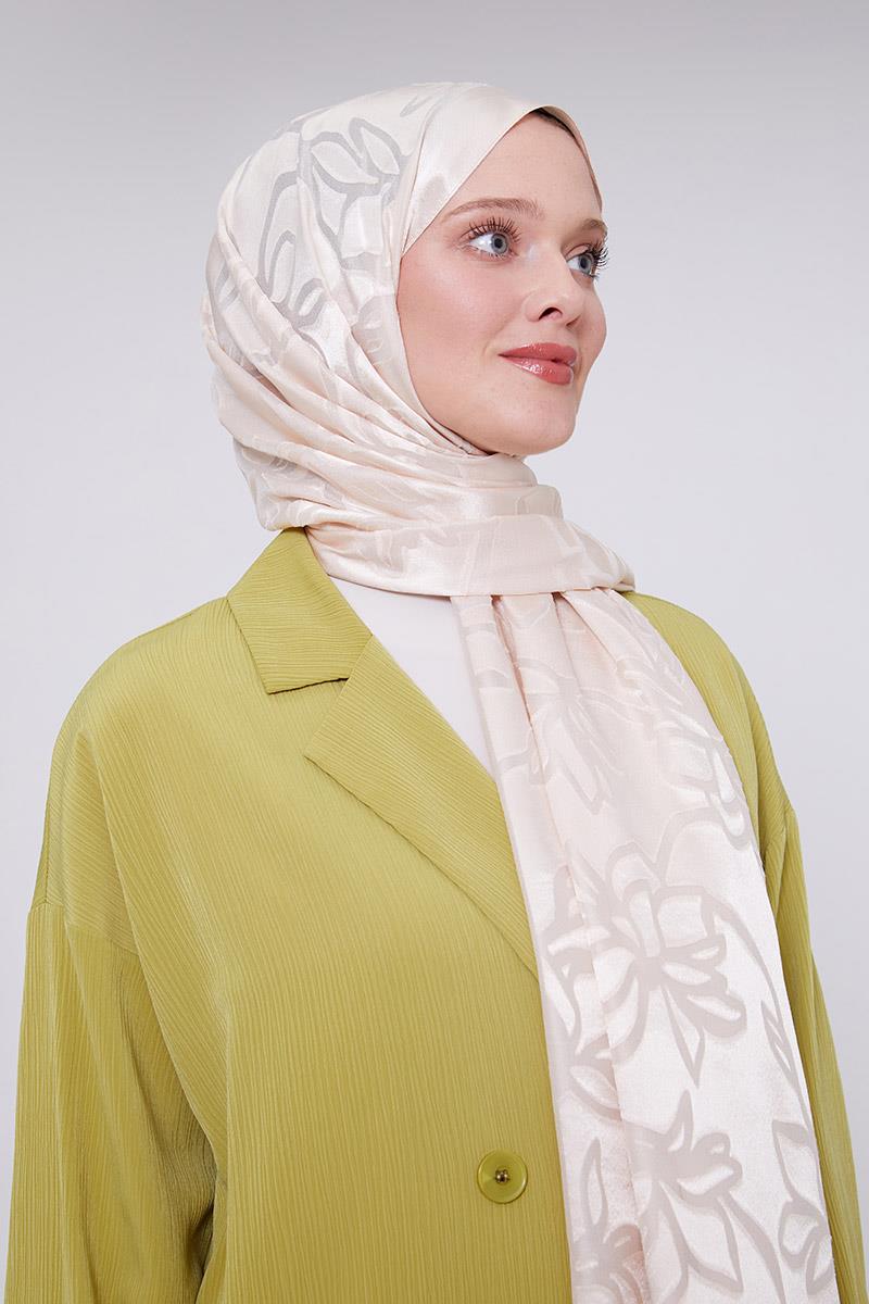 Fivescarf Krem Yonca Desen Deluxe Devore Şal
