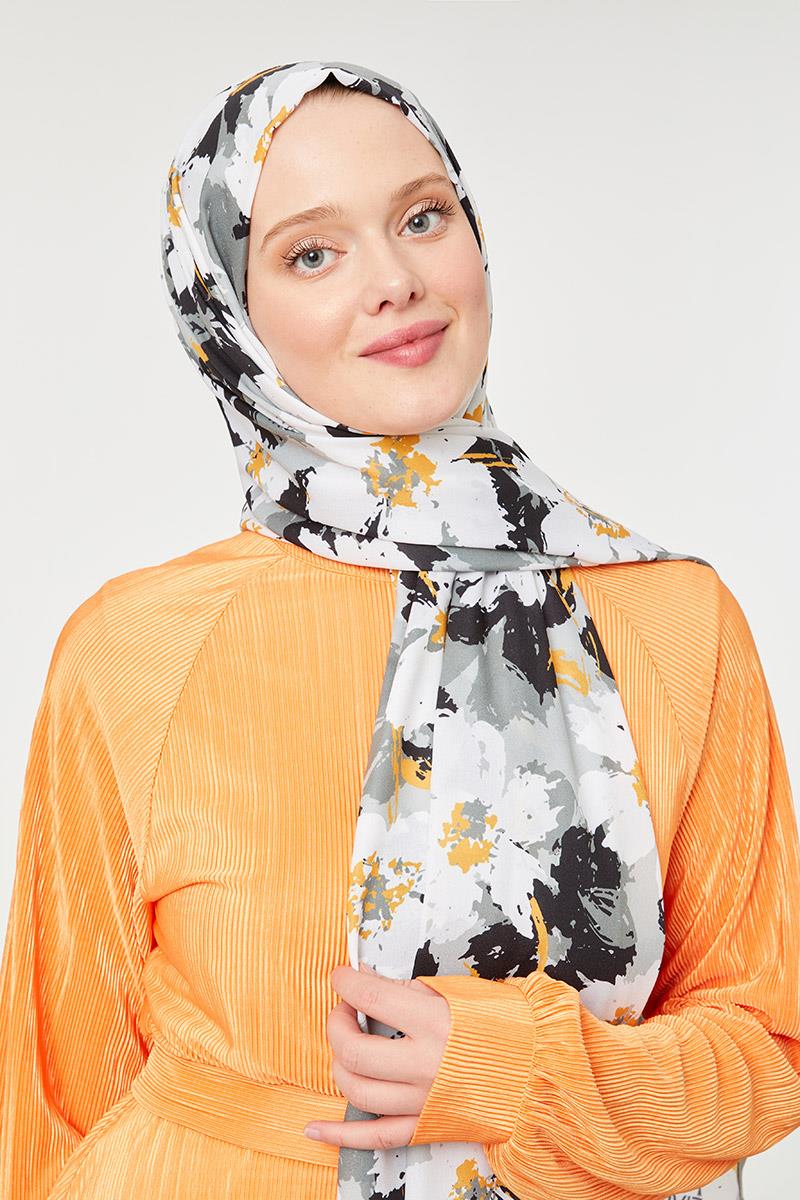 Fivescarf Küf Yeşili Büyük Çiçek Desenli Mono Şal