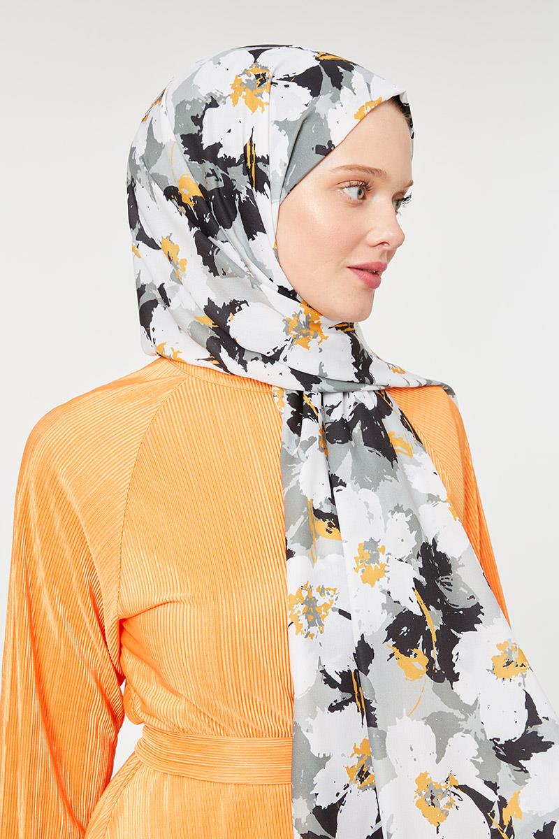 Fivescarf Küf Yeşili Büyük Çiçek Desenli Mono Şal