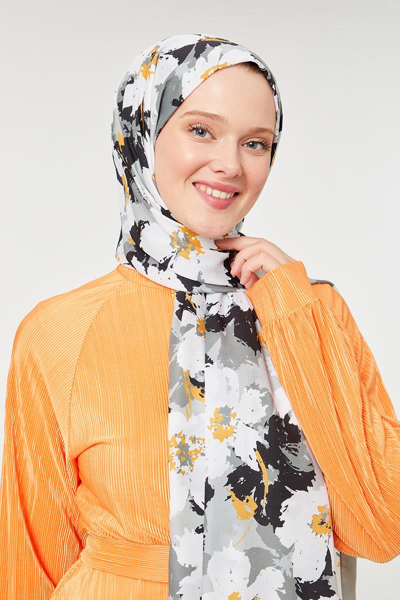 Fivescarf Küf Yeşili Büyük Çiçek Desenli Mono Şal