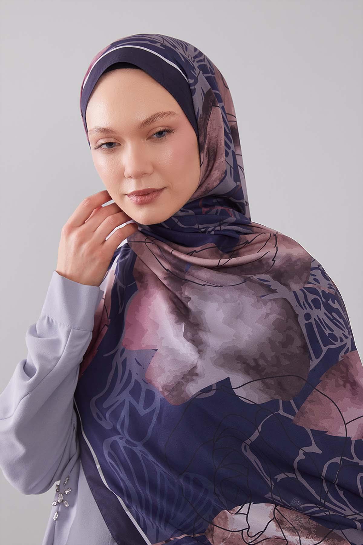Fivescarf Lacivert Akvarel Yaprak Desen Moos Chrep Şal
