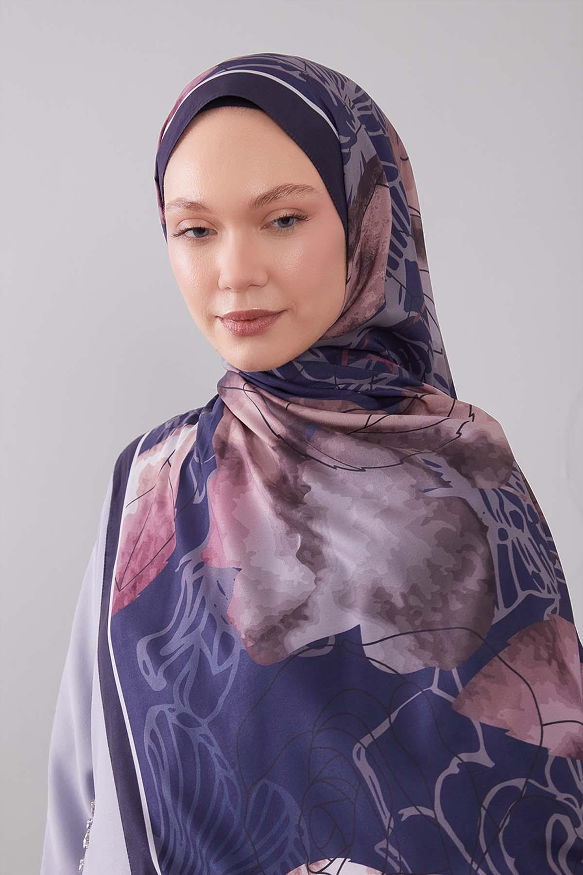 Fivescarf Lacivert Akvarel Yaprak Desen Moos Chrep Şal