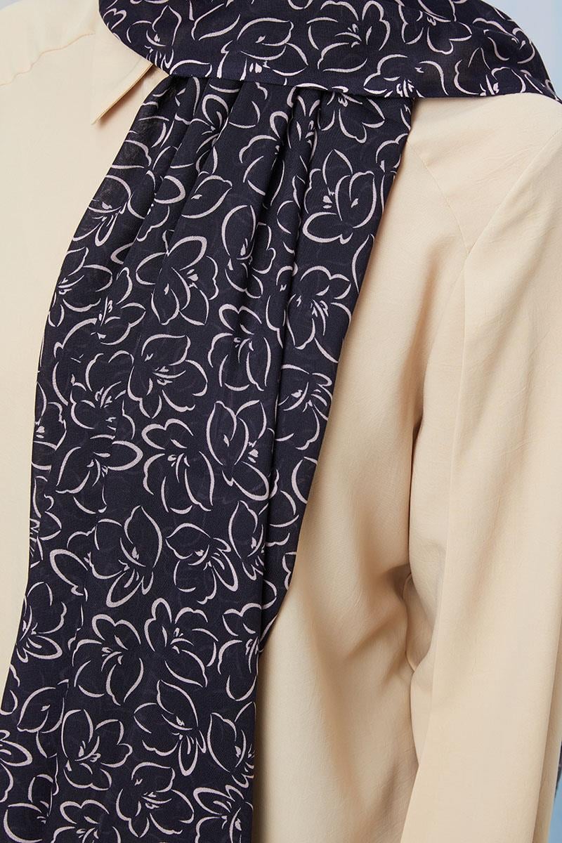 Fivescarf Lacivert Desenli Cotton Şal