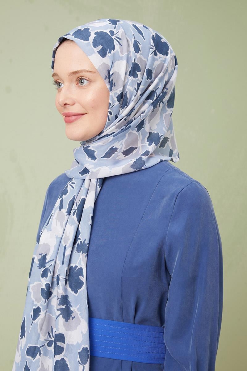Fivescarf Lacivert Desenli Cotton Şal
