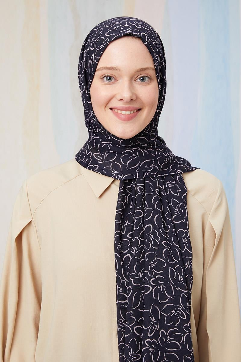 Fivescarf Lacivert Desenli Cotton Şal