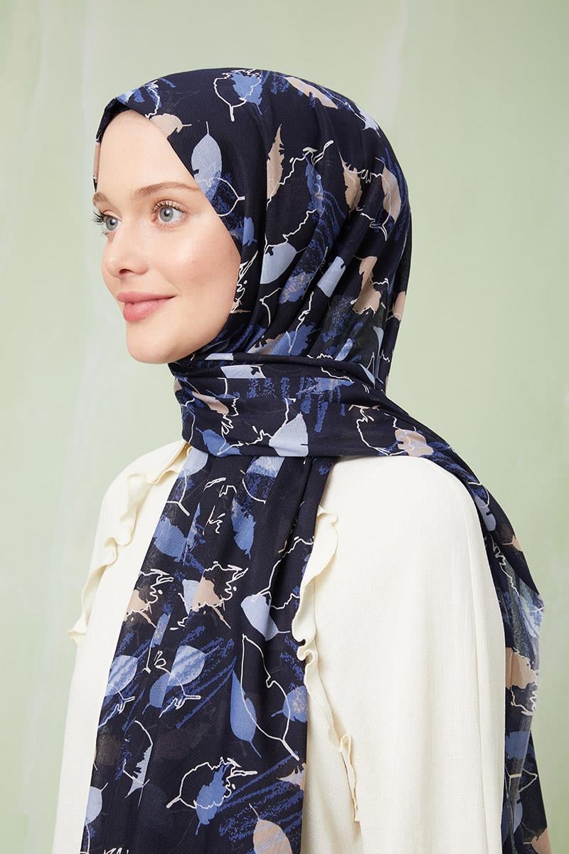 Fivescarf Lacivert Desenli Cotton Şal