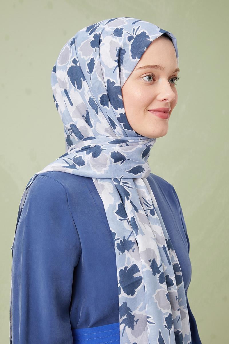 Fivescarf Lacivert Desenli Cotton Şal