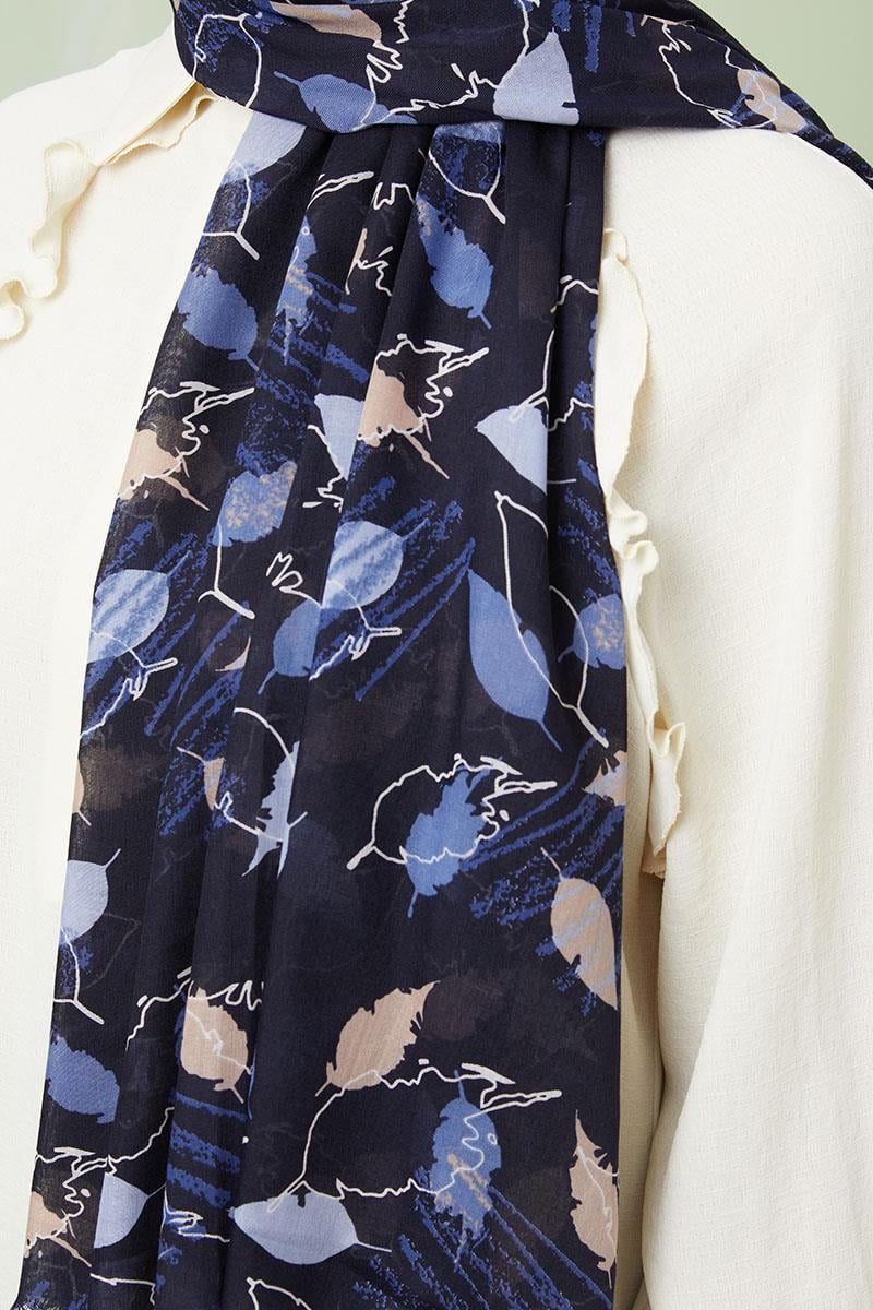 Fivescarf Lacivert Desenli Cotton Şal