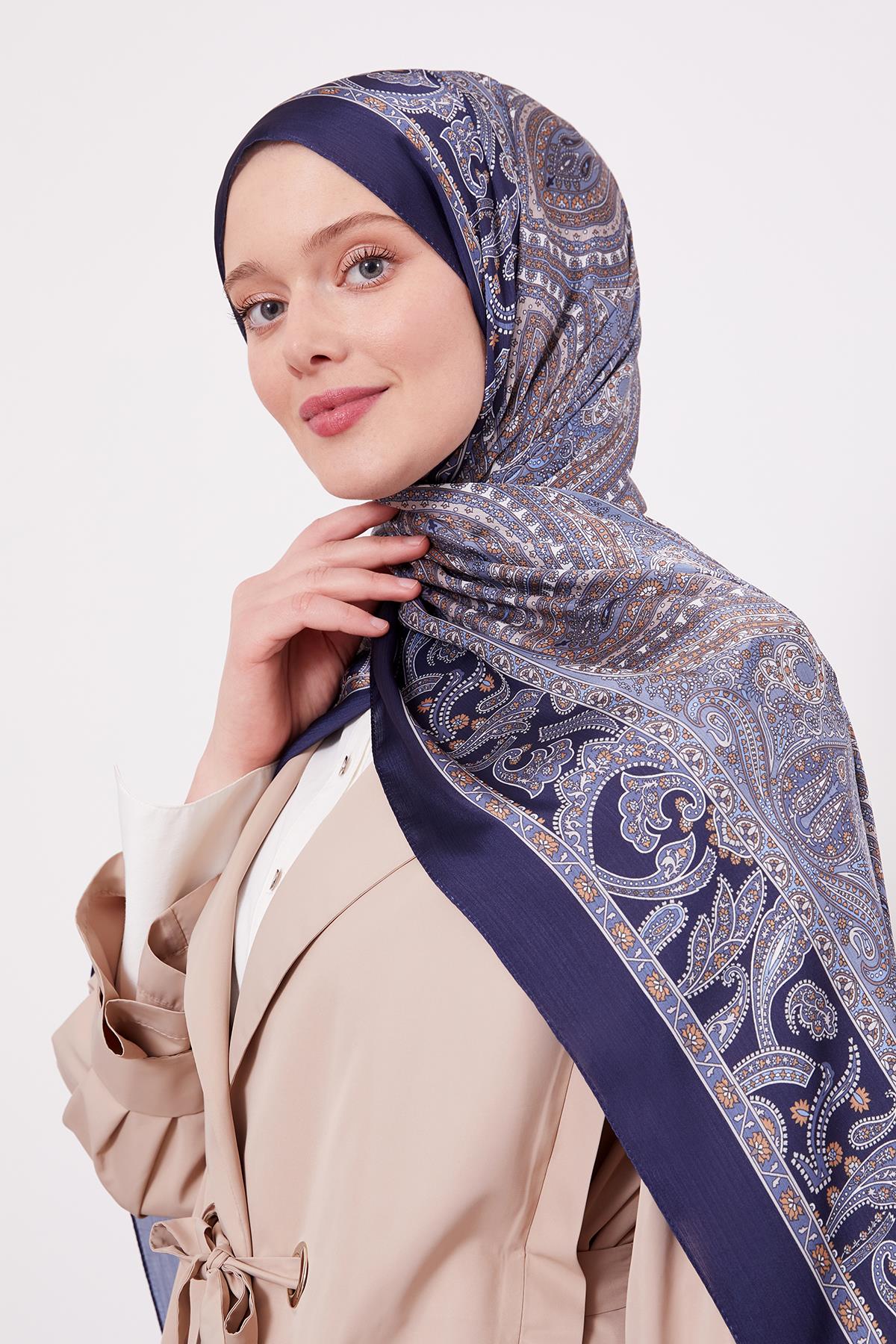 Fivescarf Lacivert Etnik Desen Brand Şal