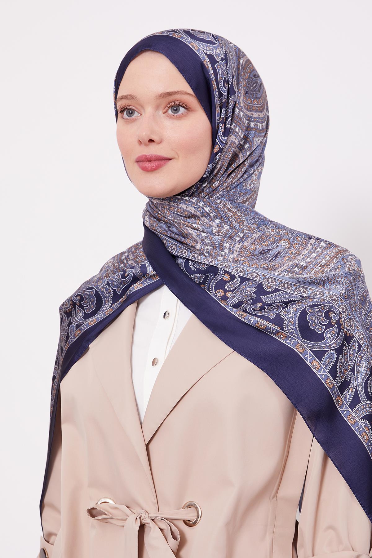 Fivescarf Lacivert Etnik Desen Brand Şal