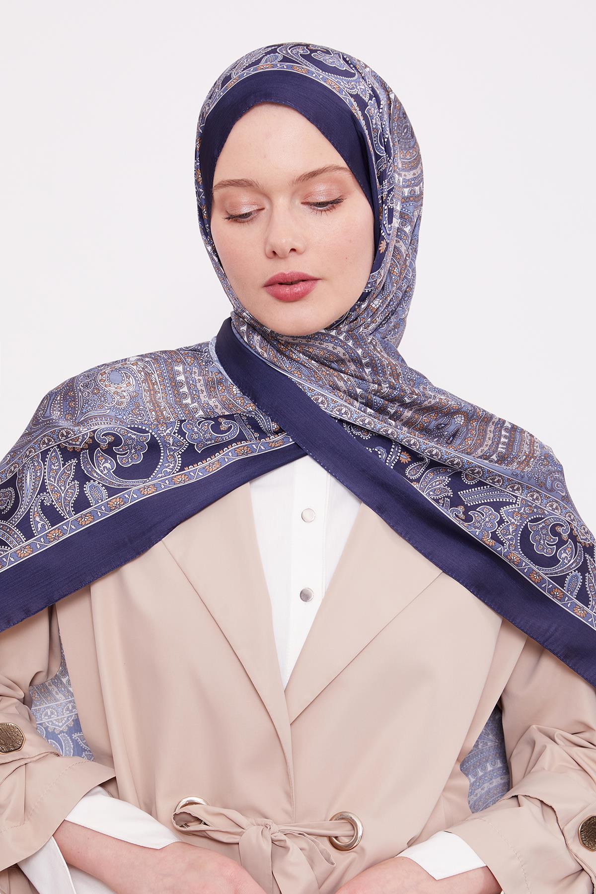 Fivescarf Lacivert Etnik Desen Brand Şal