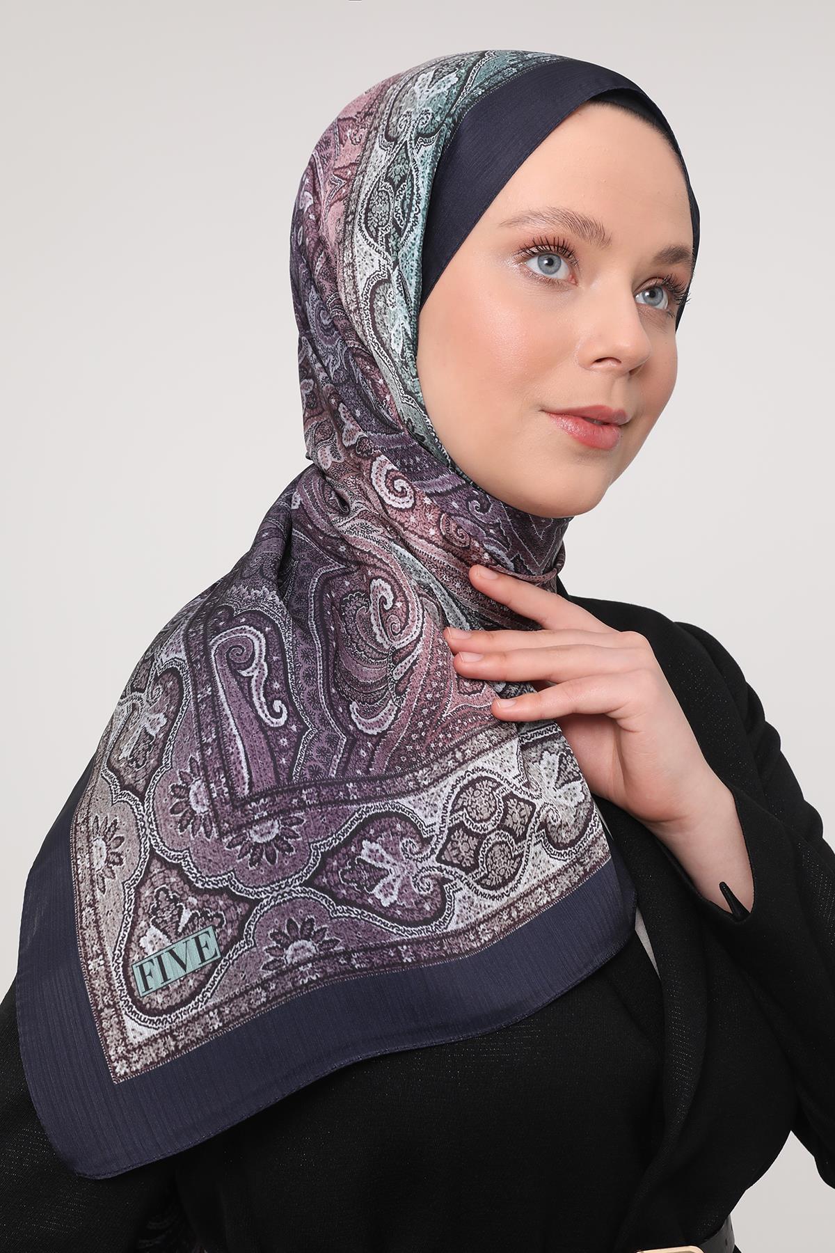 Fivescarf Lacivert Gölgeli Desen Brand Şal