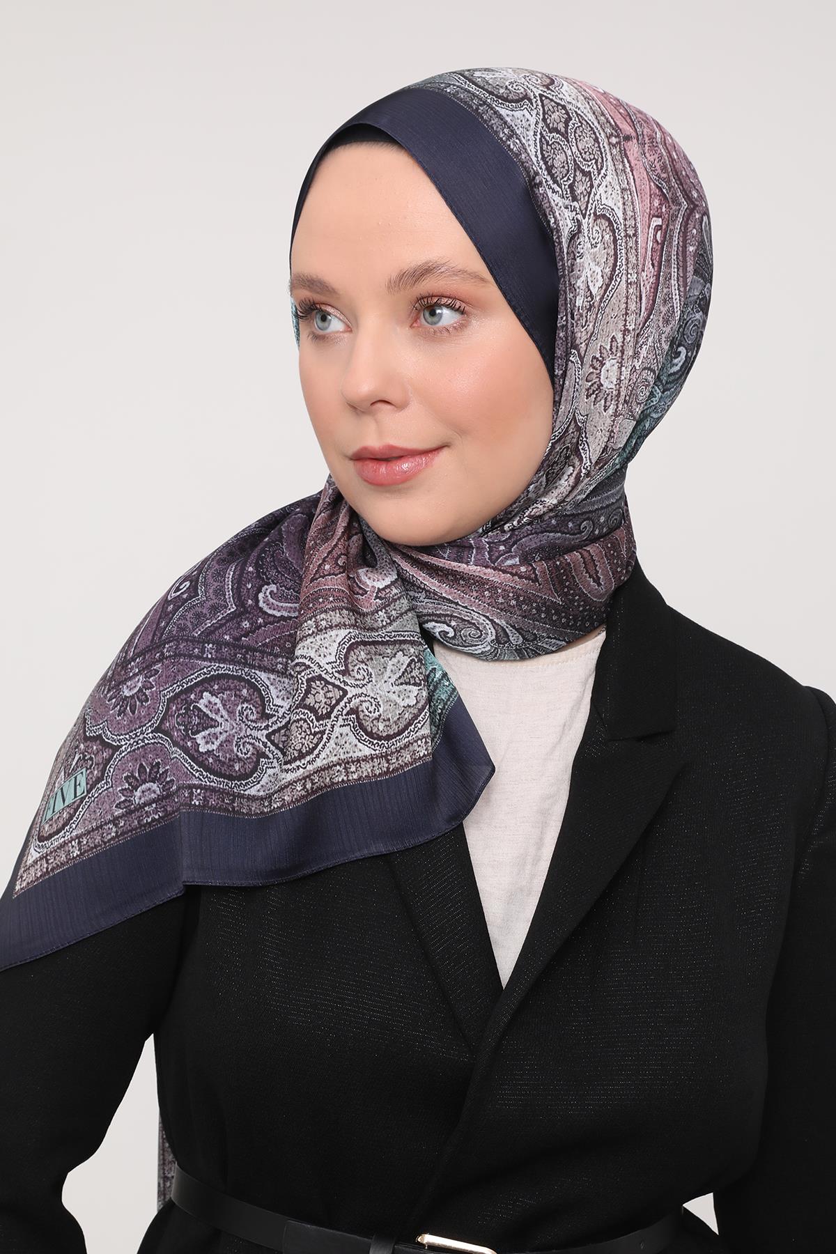 Fivescarf Lacivert Gölgeli Desen Brand Şal