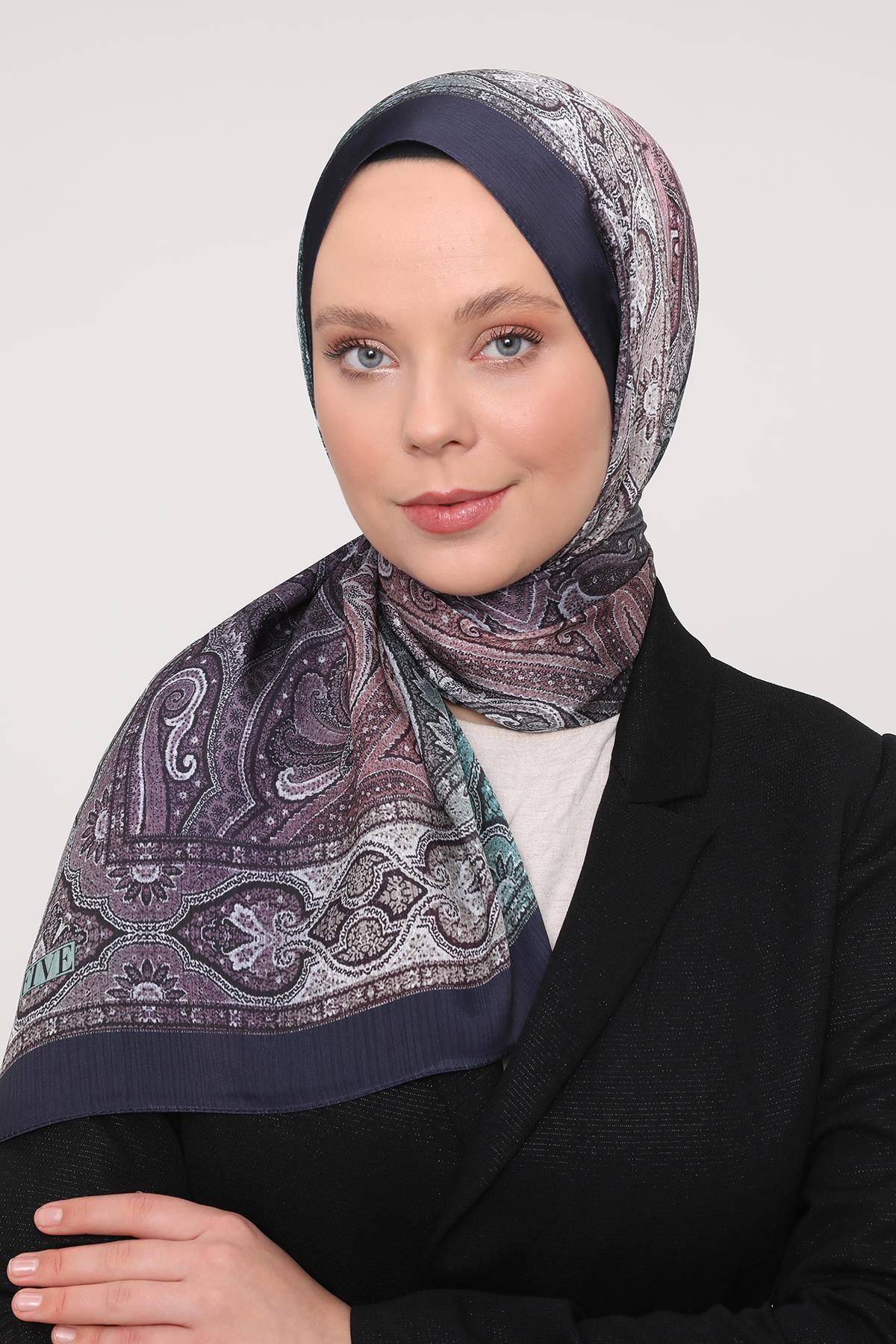 Fivescarf Lacivert Gölgeli Desen Brand Şal