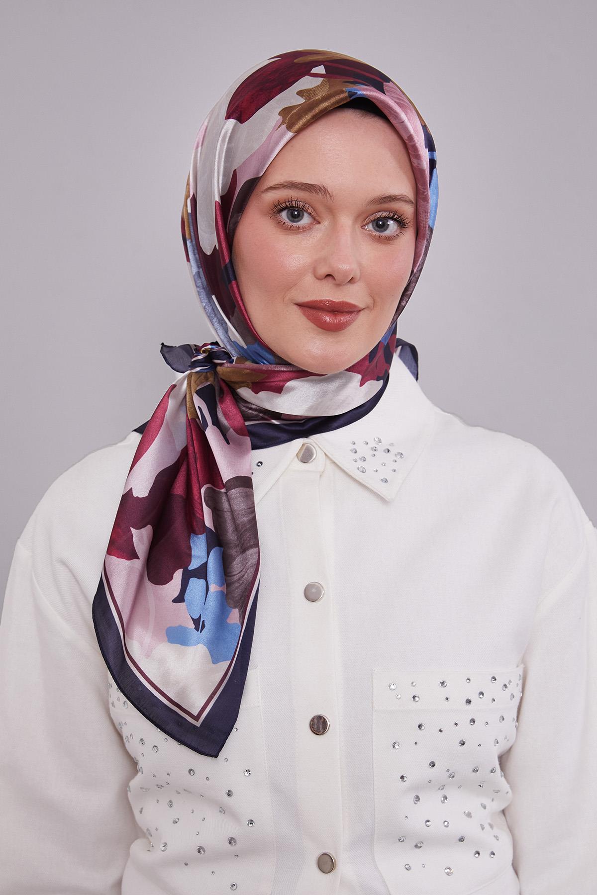 Fivescarf Lacivert Gül Desen Kristal Eşarp