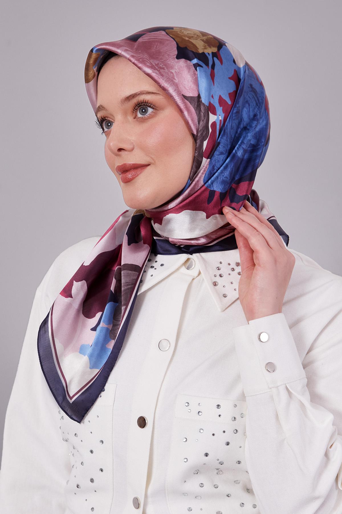 Fivescarf Lacivert Gül Desen Kristal Eşarp