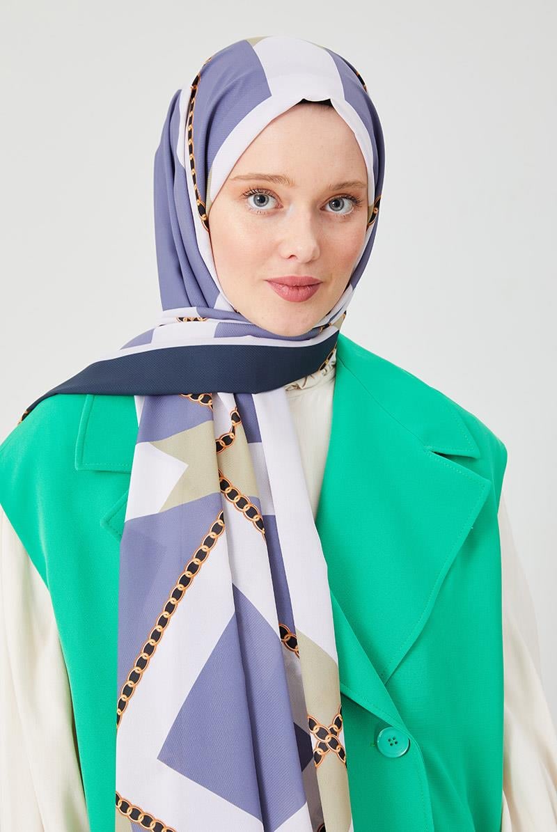 Fivescarf Lacivert Halka Desen Violet Medine İpeği Şal