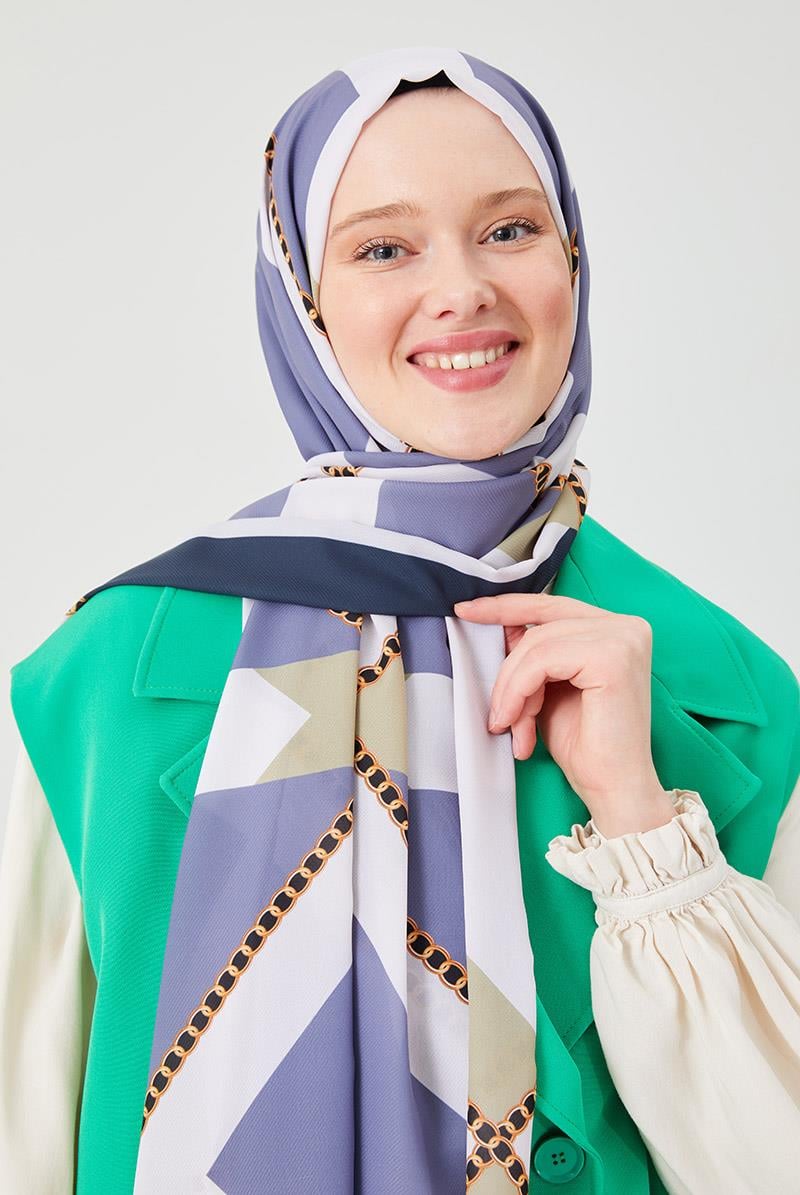 Fivescarf Lacivert Halka Desen Violet Medine İpeği Şal