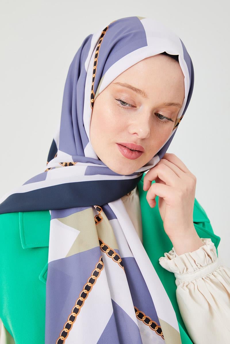 Fivescarf Lacivert Halka Desen Violet Medine İpeği Şal