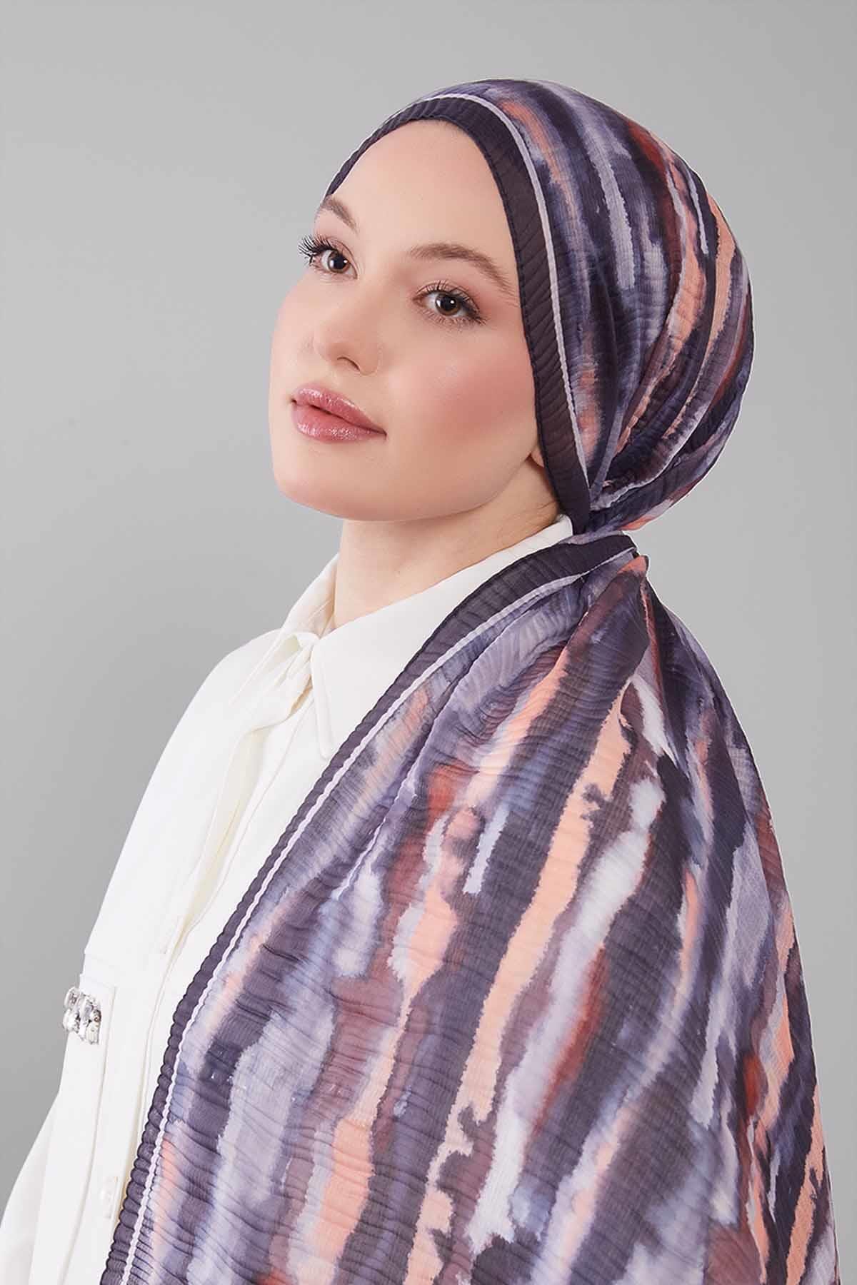 Fivescarf Lacivert Harmal Desen Müslin Cotton Şal