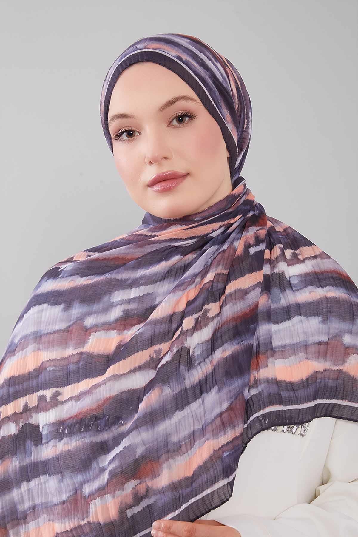 Fivescarf Lacivert Harmal Desen Müslin Cotton Şal