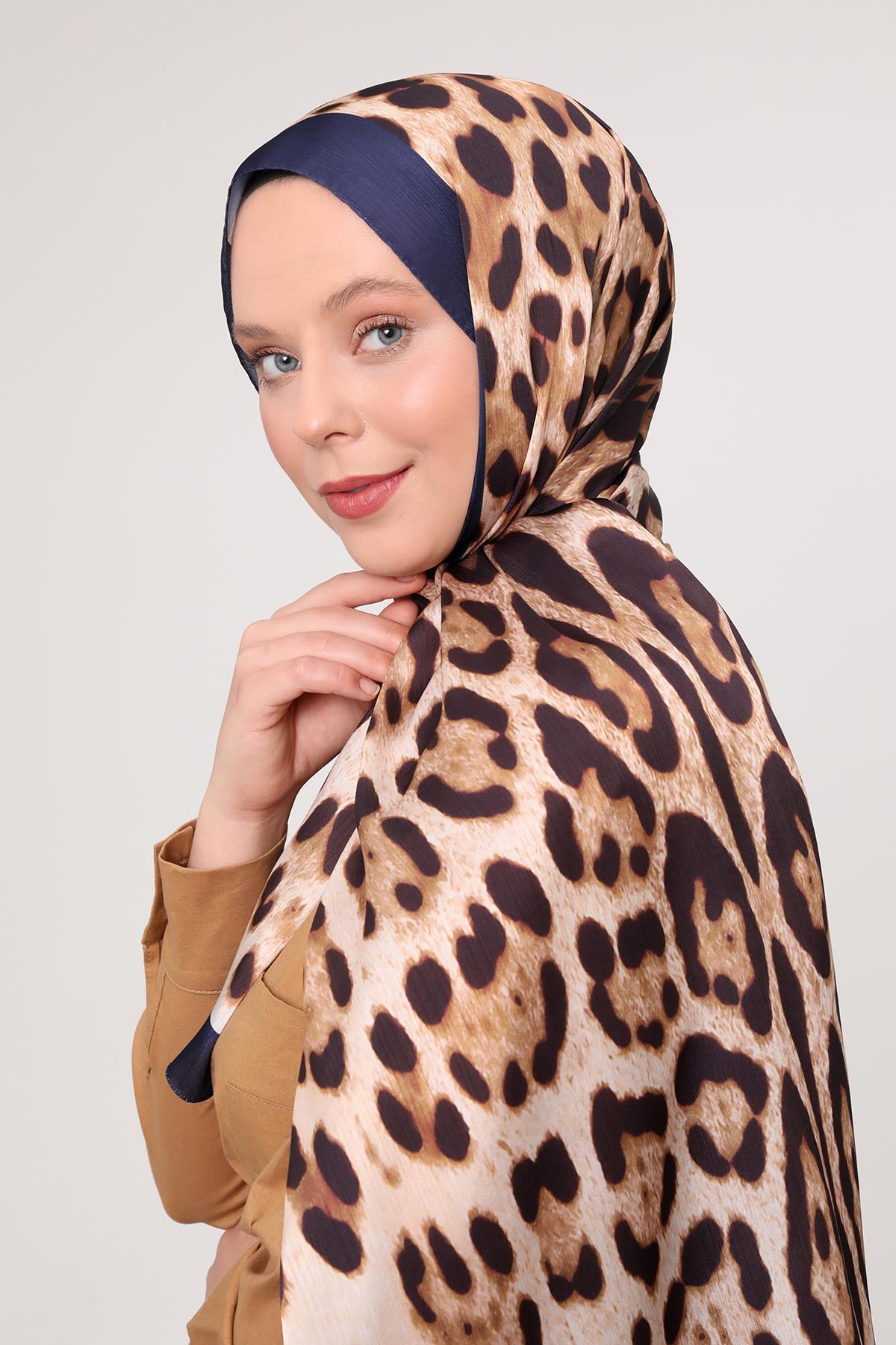 Fivescarf Lacivert Leopar Desen Brand Şal