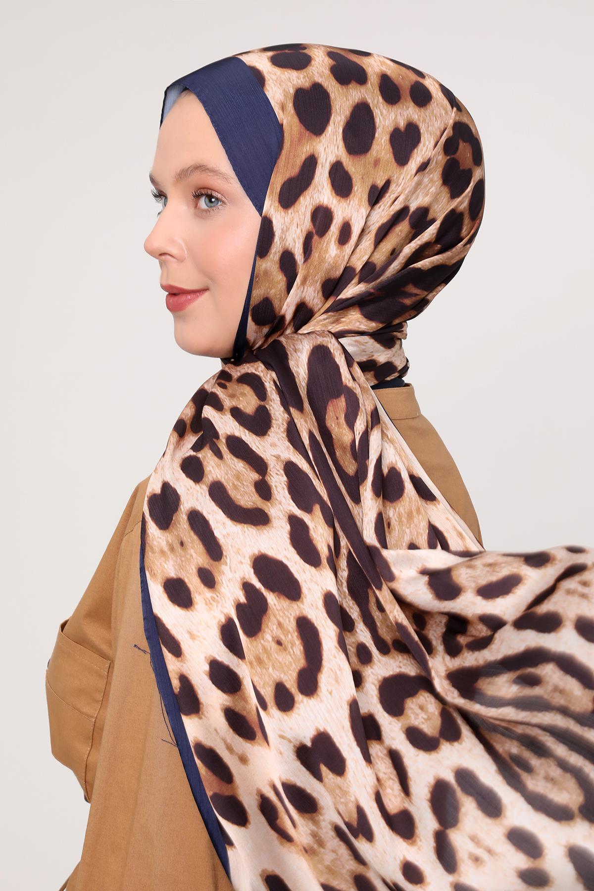 Fivescarf Lacivert Leopar Desen Brand Şal