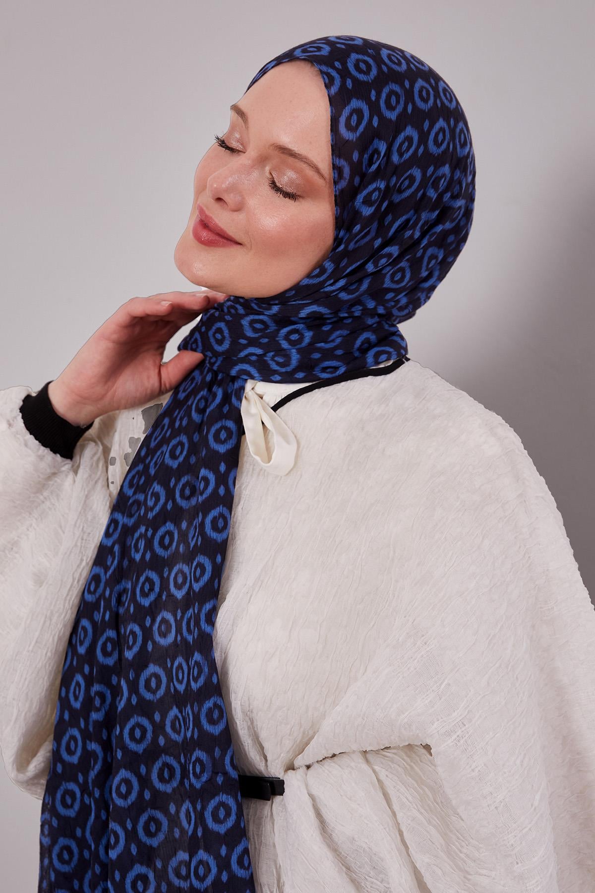 Fivescarf Lacivert Micro Desenli Craze Comfort Şal