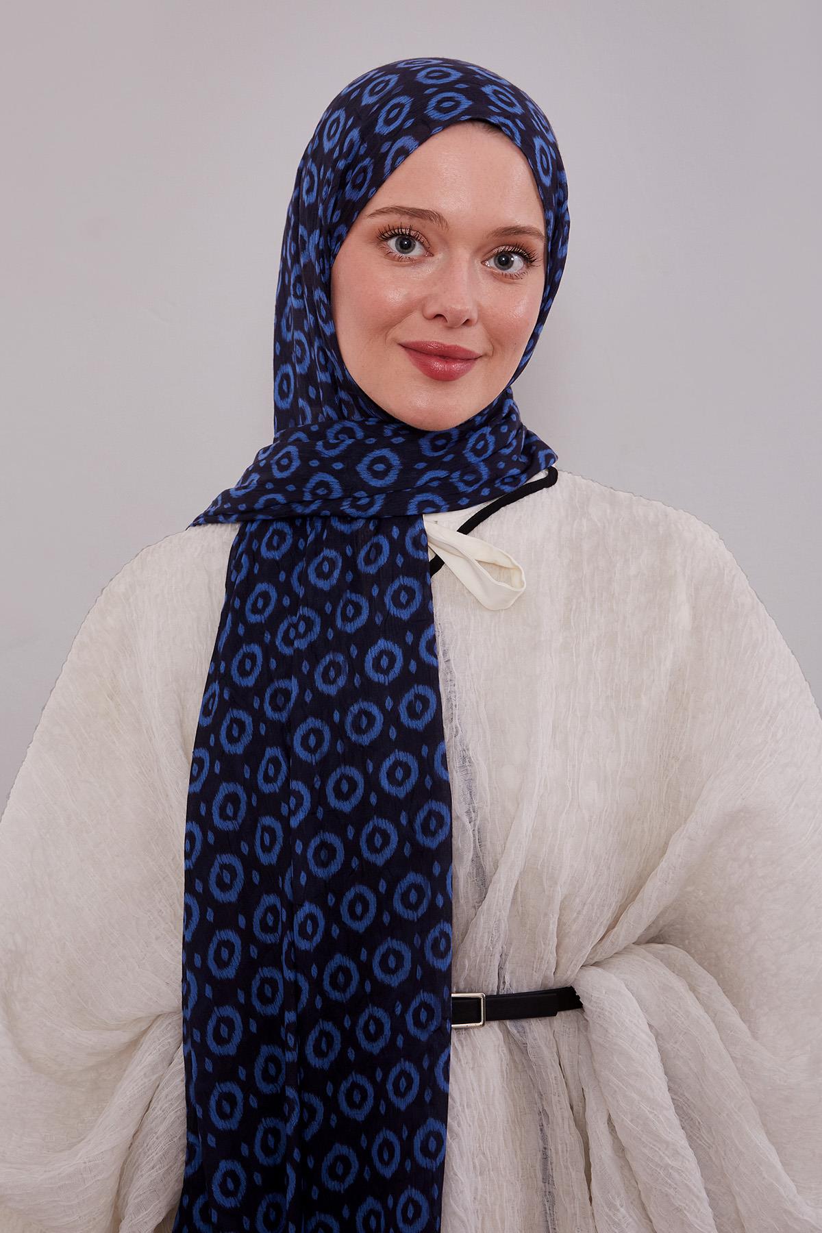 Fivescarf Lacivert Micro Desenli Craze Comfort Şal