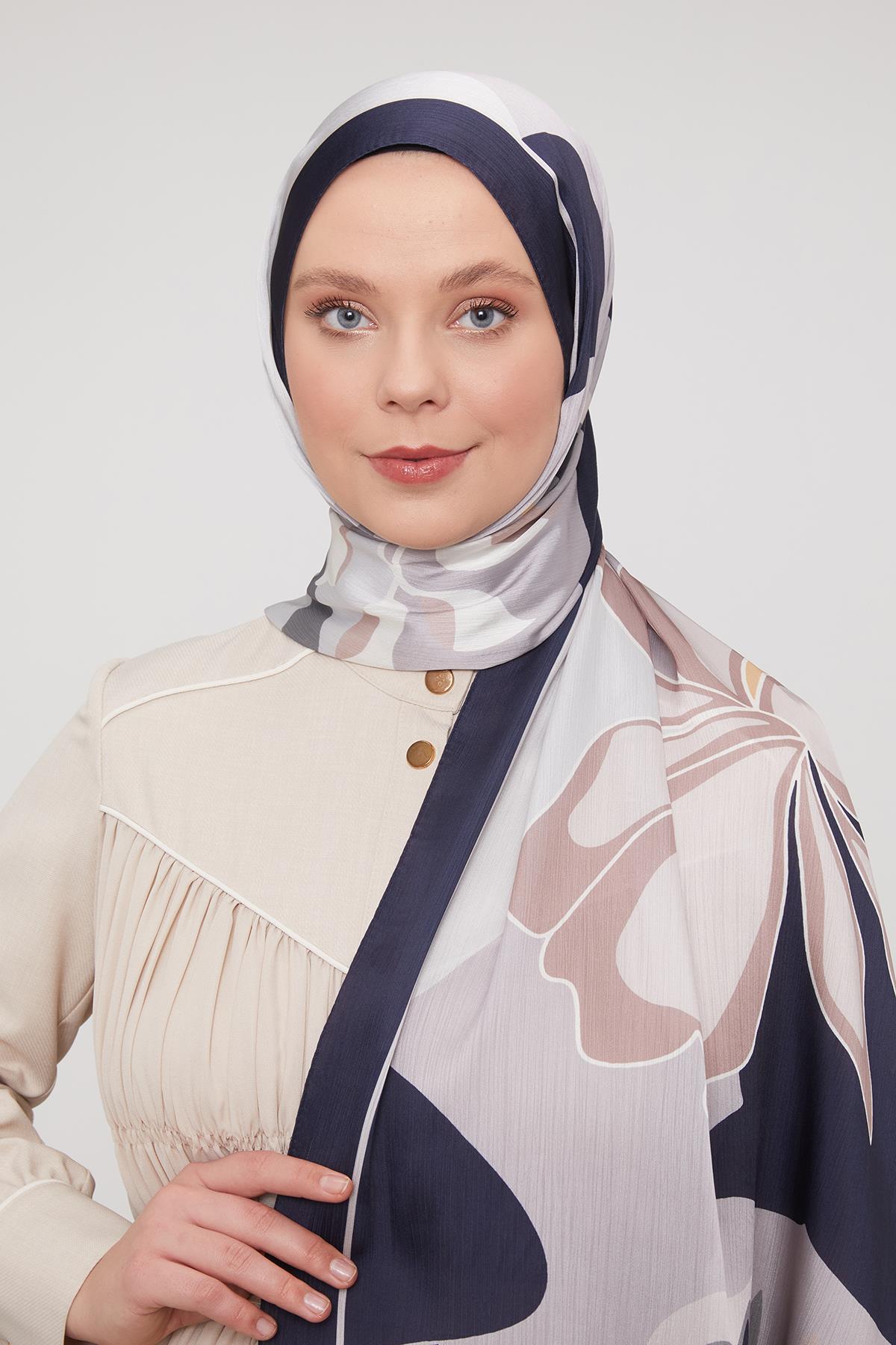 Fivescarf Lacivert Soyut Çiçek Desen Brand Şal