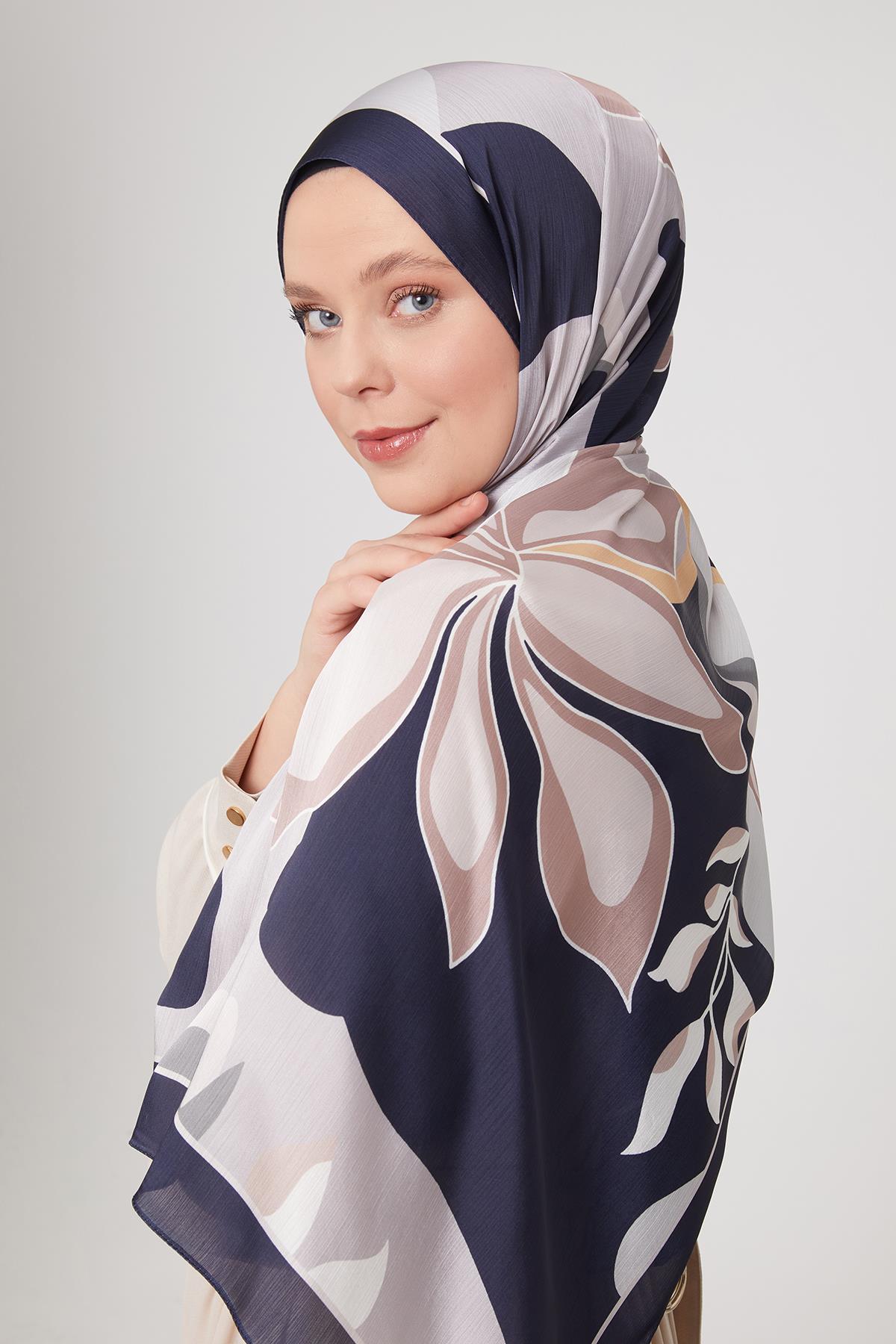 Fivescarf Lacivert Soyut Çiçek Desen Brand Şal