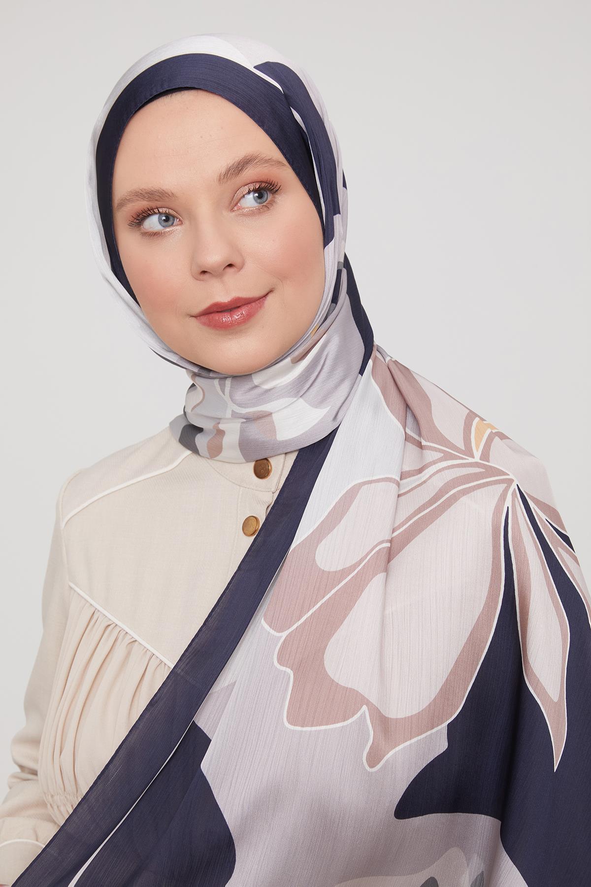 Fivescarf Lacivert Soyut Çiçek Desen Brand Şal