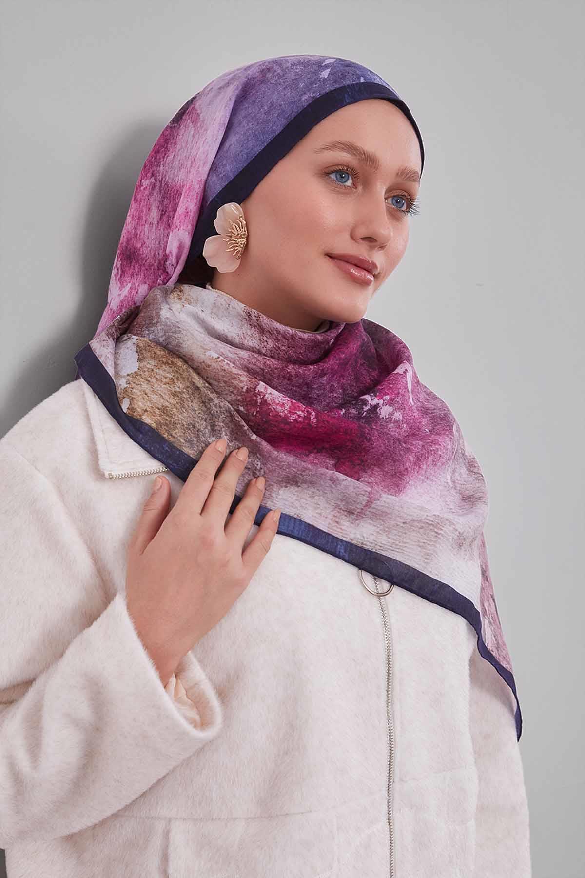 Fivescarf Lacivert Soyut Desen Silk Coton Eşarp