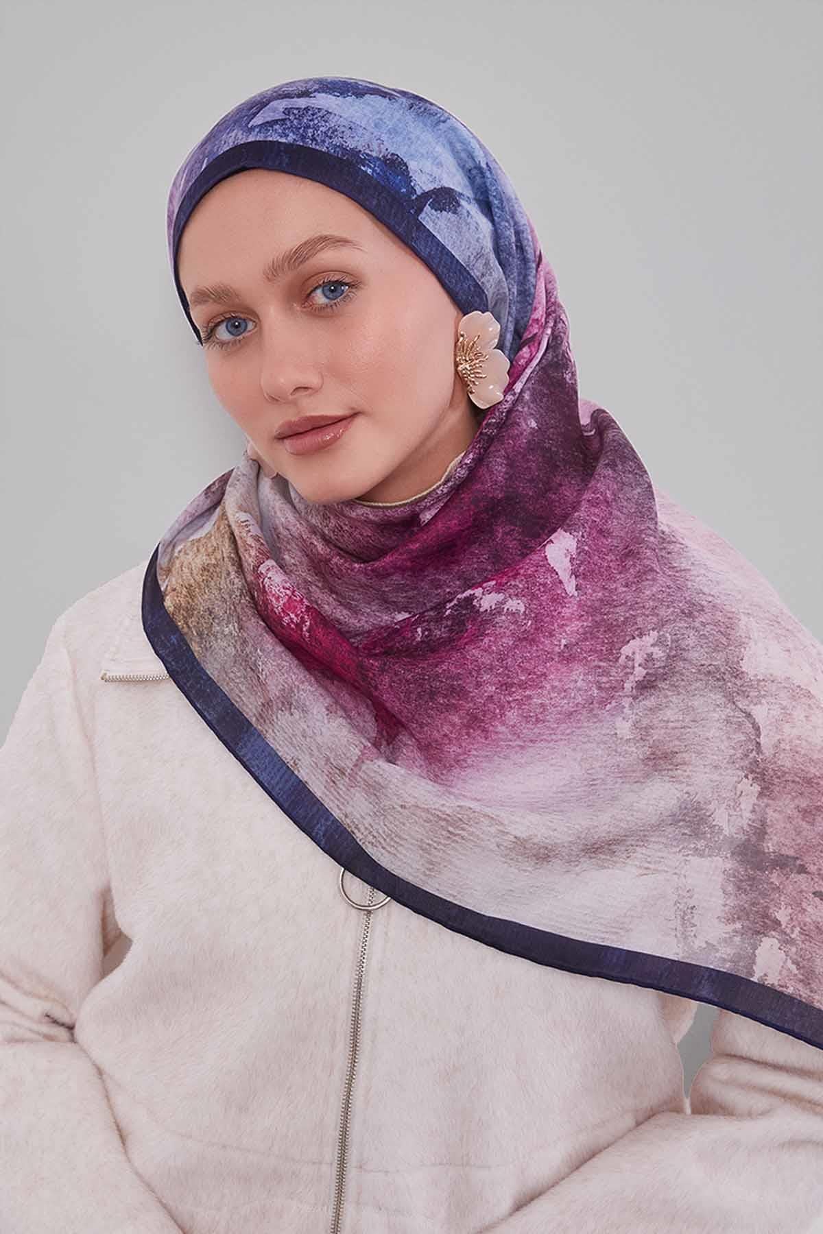 Fivescarf Lacivert Soyut Desen Silk Coton Eşarp