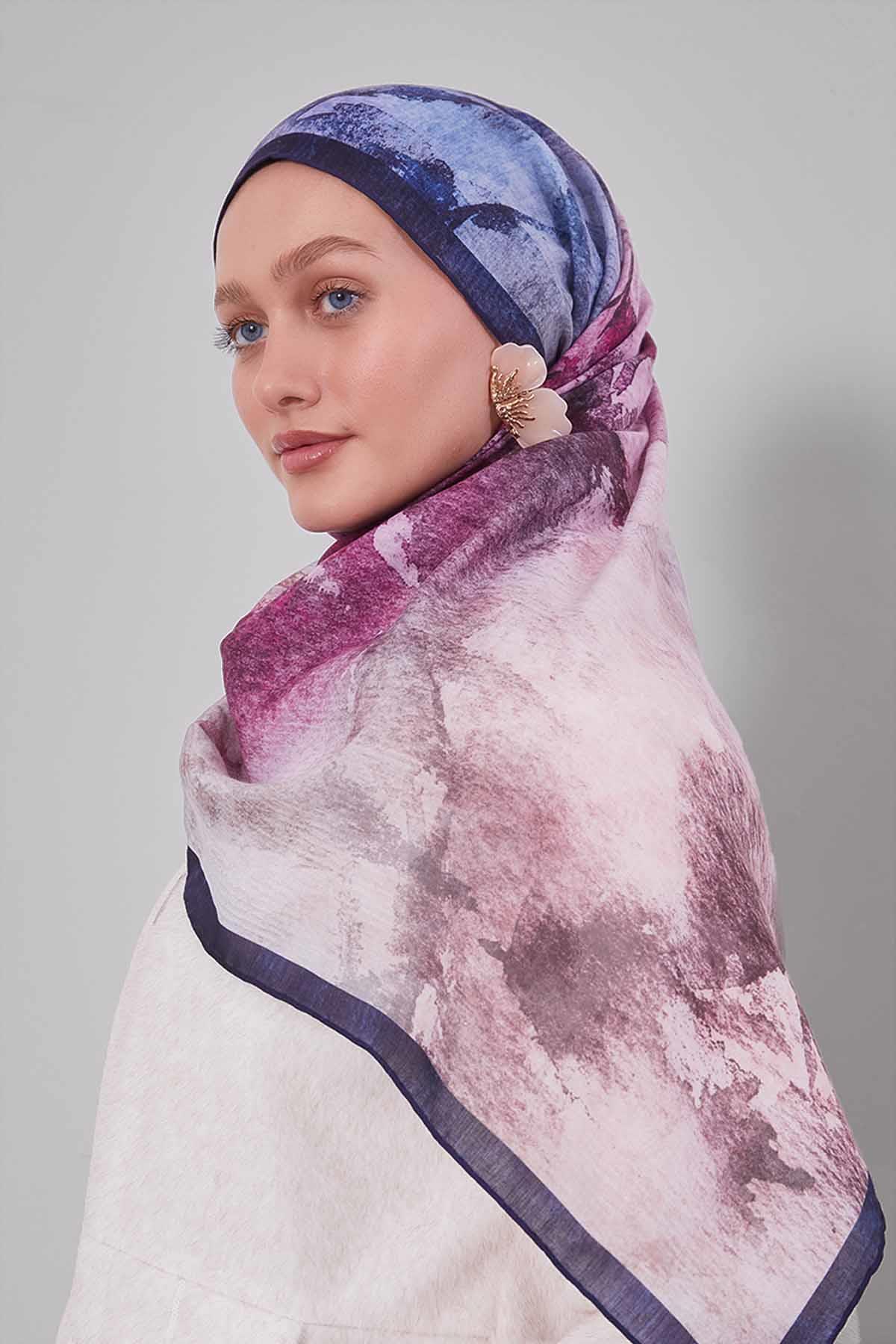 Fivescarf Lacivert Soyut Desen Silk Coton Eşarp