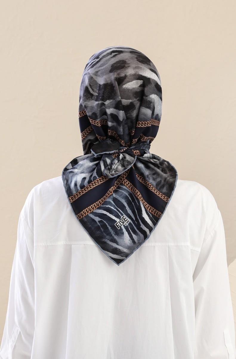 Fivescarf Lacivert Twill Digital Eşarp