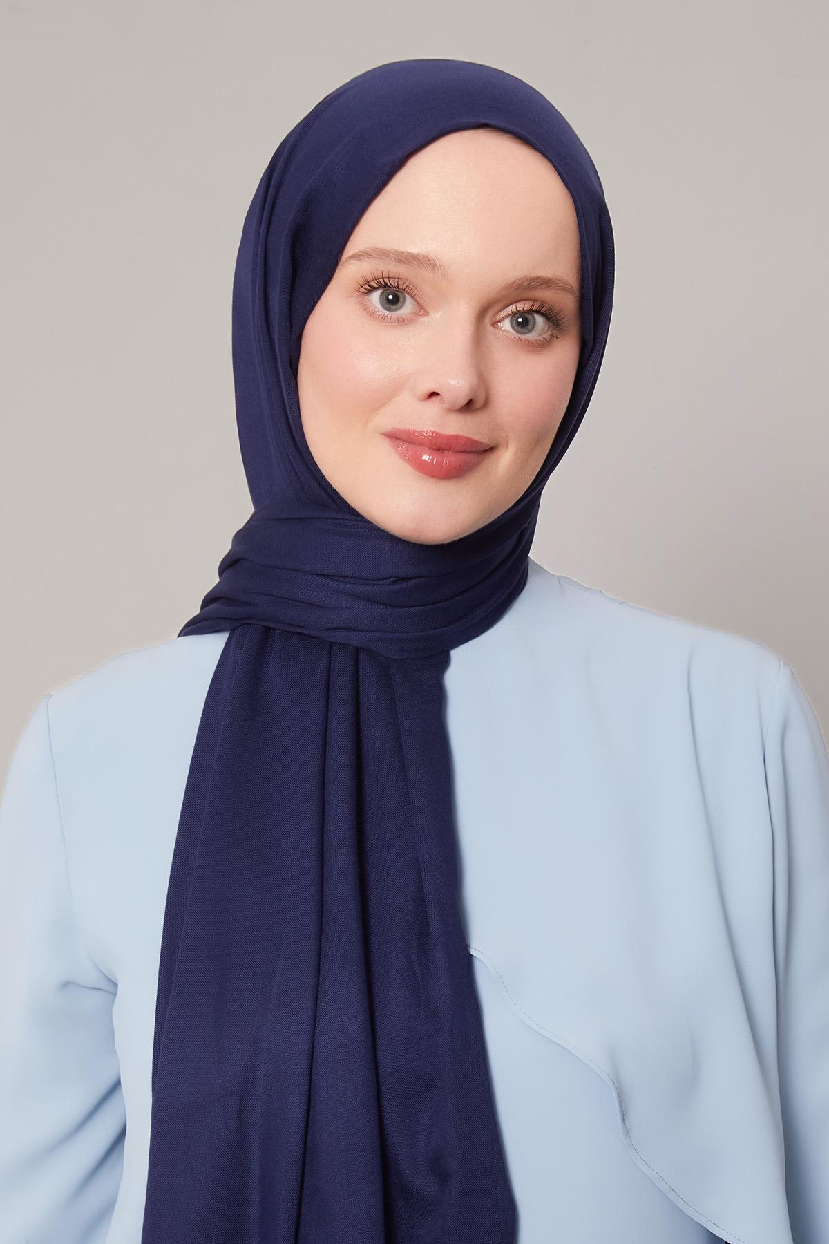 Fivescarf Lacivert Viskon Modal Düz Şal