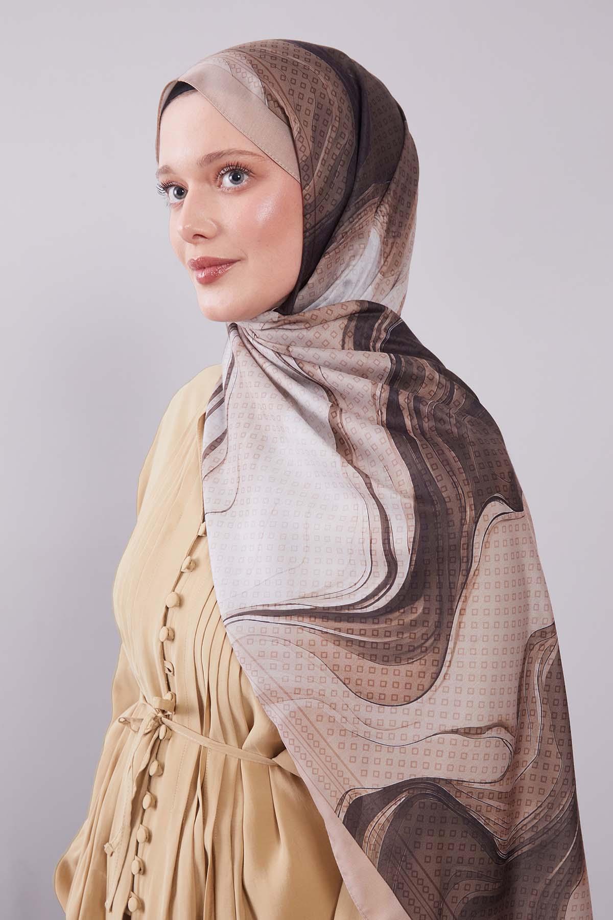 Fivescarf Latte Dalgalı Desenli Colver Şal