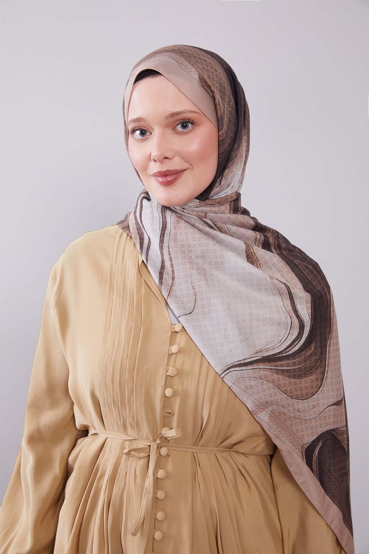 Fivescarf Latte Dalgalı Desenli Colver Şal