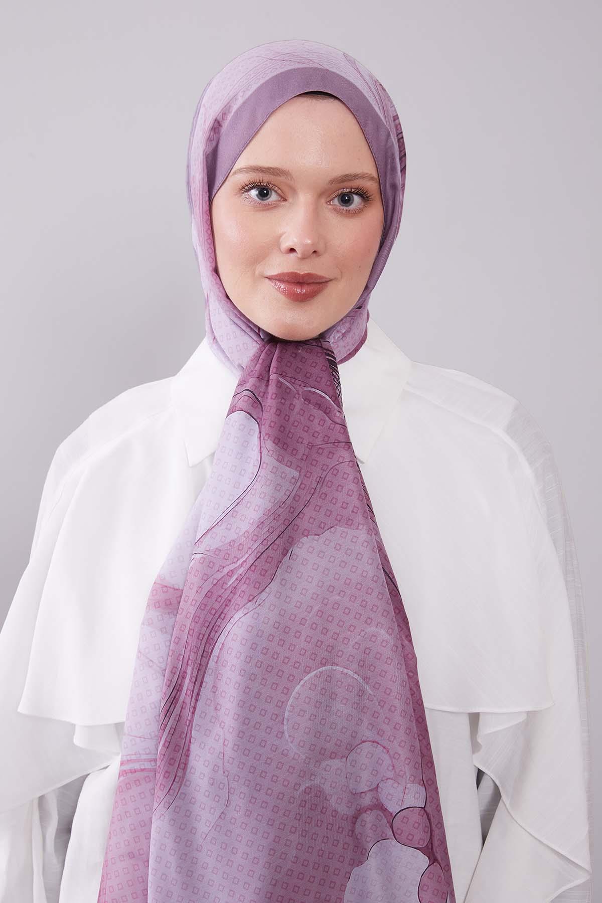 Fivescarf Lila Dalgalı Desenli Colver Şal