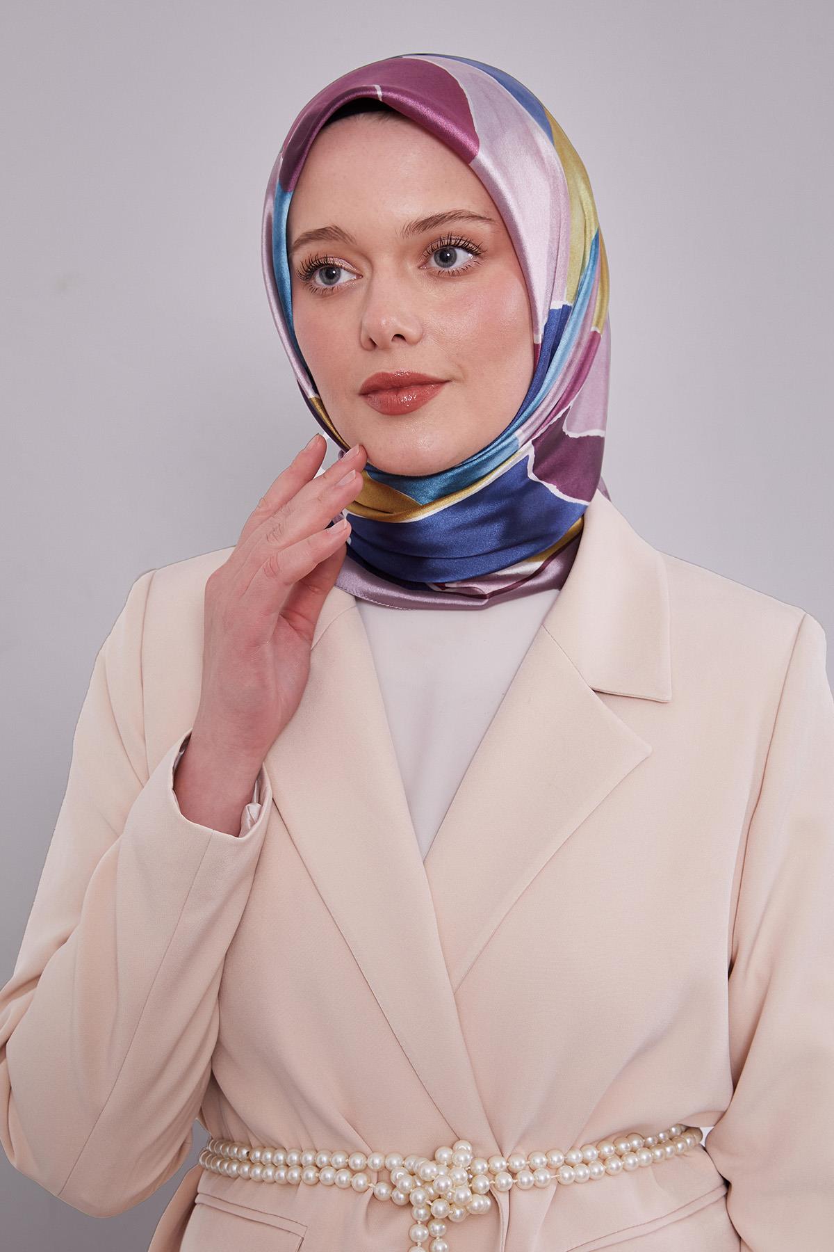 Fivescarf Lila Geometrik Desen Kristal Eşarp